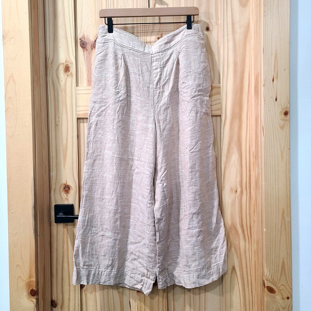Ella Moss Linen Blend Tan Wide Leg Pants Pull On Beachy Boho Chic Coastal Size L
